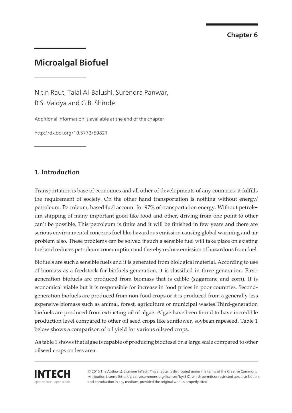 Microalgal Biofuel