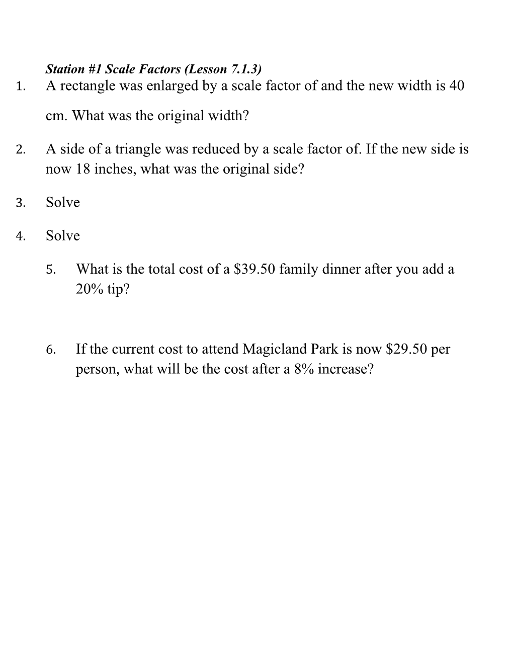 Station #1 Scale Factors (Lesson 7.1.3)