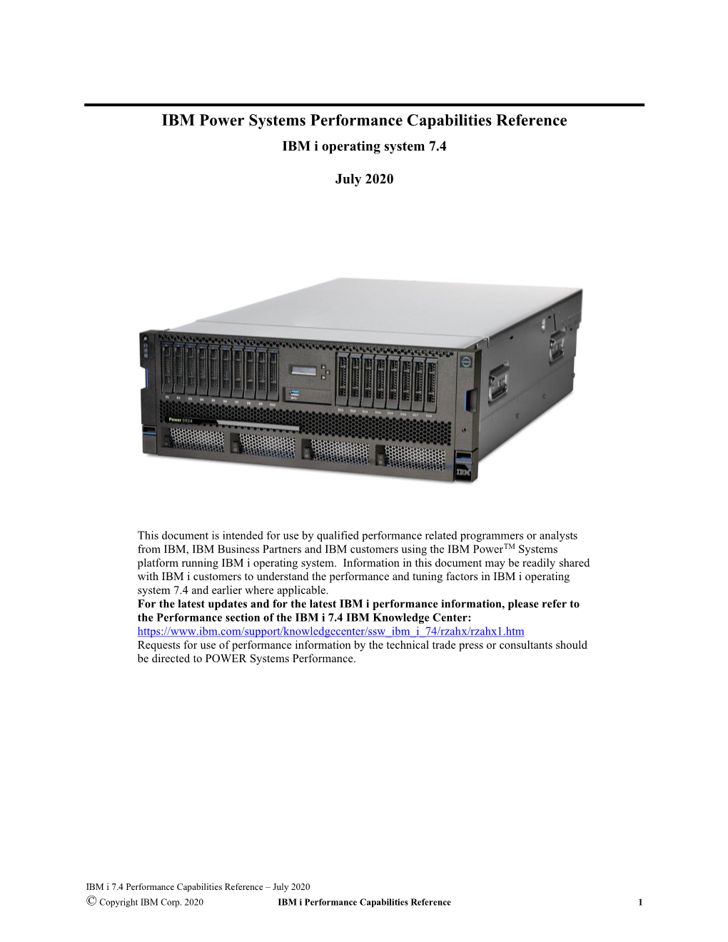 IBM Power Systems Performance Capabilities Reference IBM I Operating System 7.4