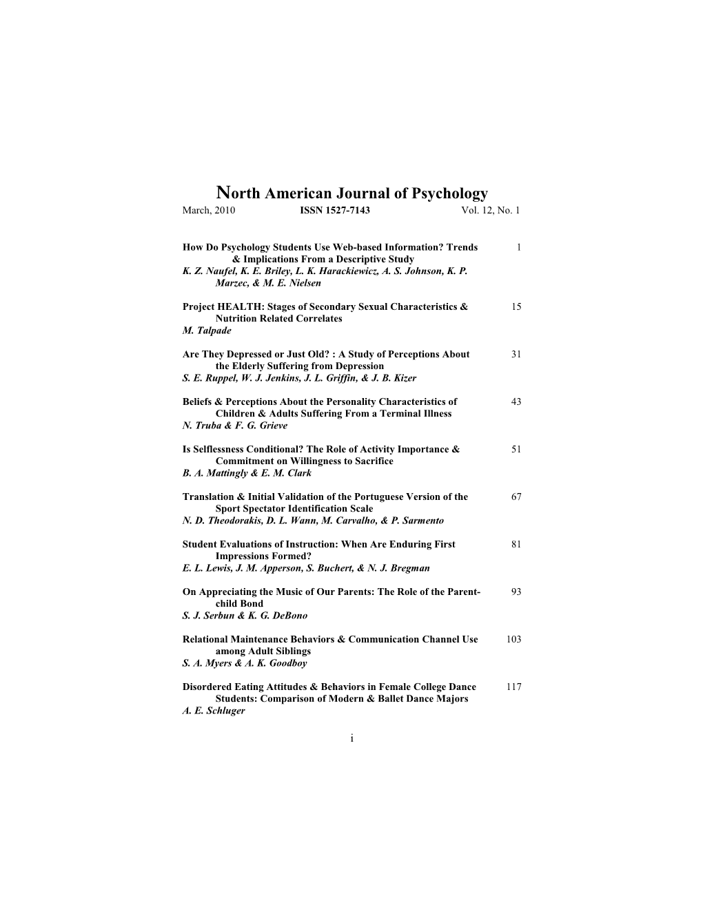 North American Journal of Psychology