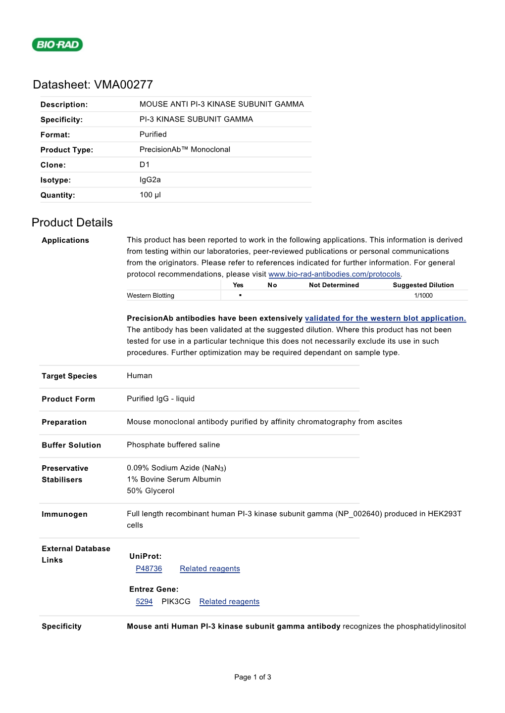 Datasheet: VMA00277 Product Details