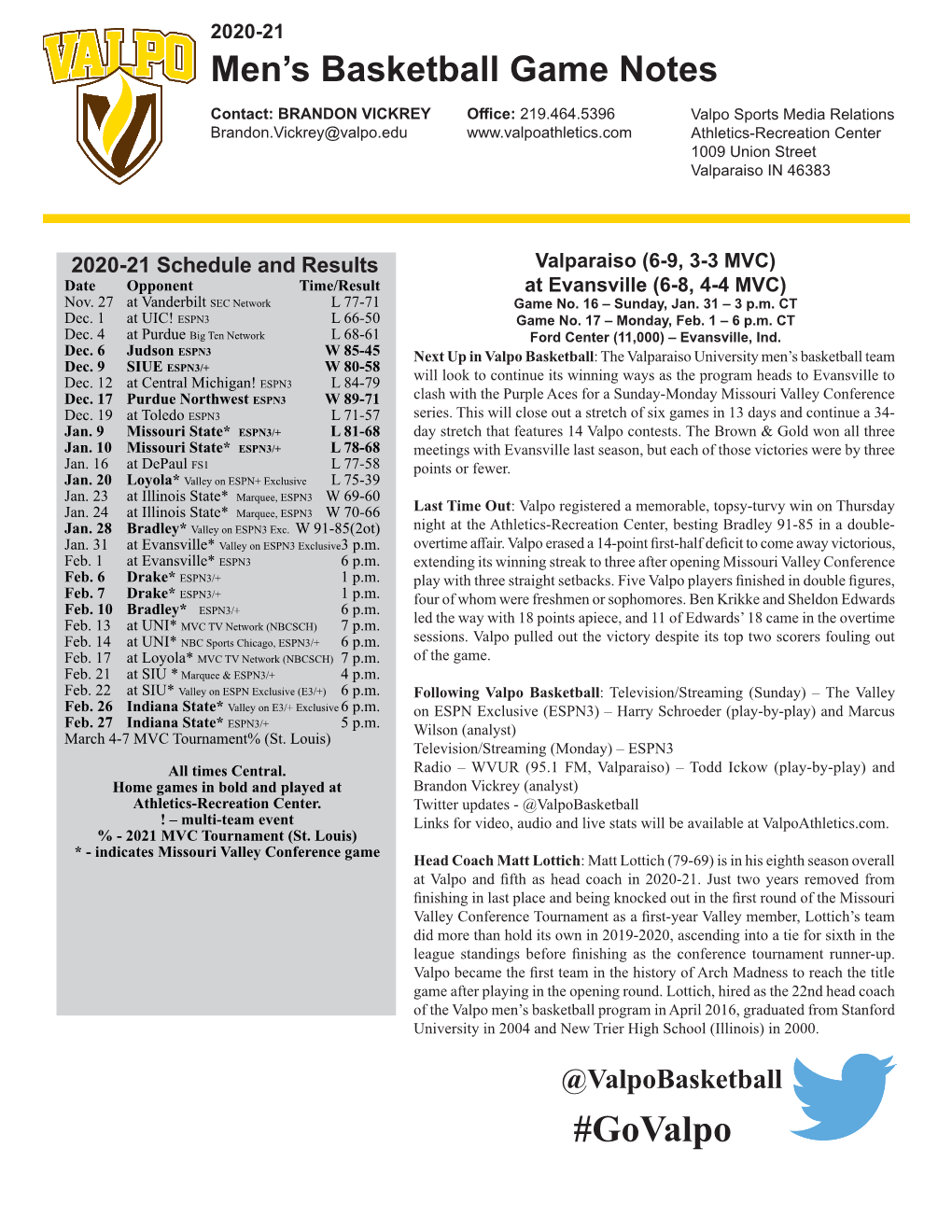 Men's Basketball Game Notes