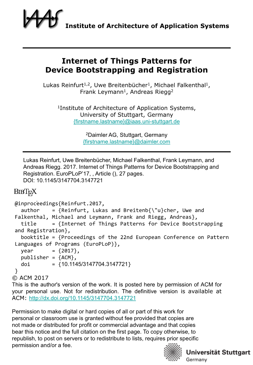 Internet of Things Patterns for Device Bootstrapping and Registration