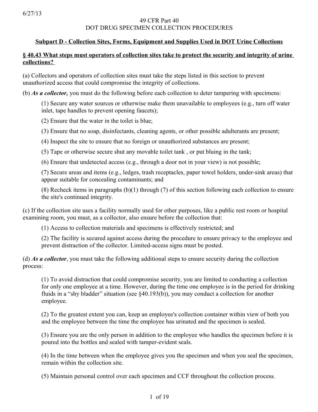 Dot Drug Specimen Collection Procedures