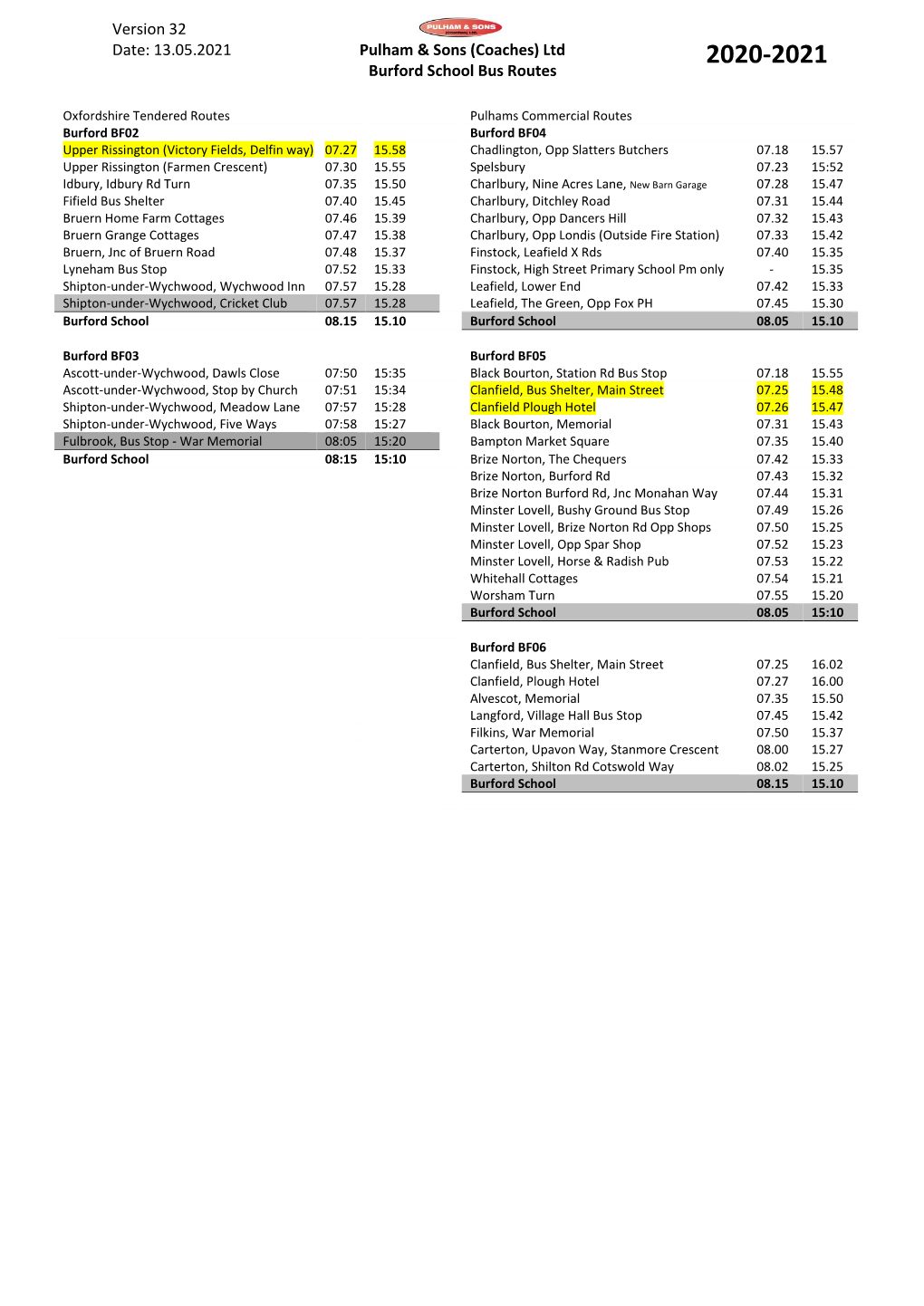 Ltd Burford School Bus Routes