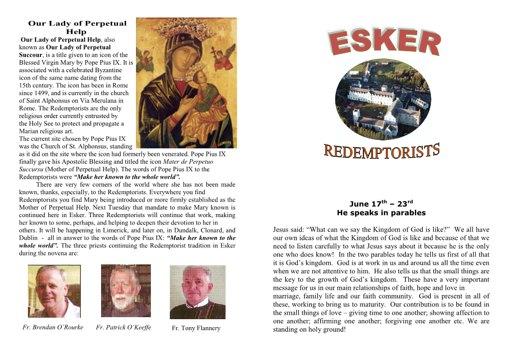 Our Lady of Perpetual Help June 17Th – 23Rd He Speaks in Parables Jesus