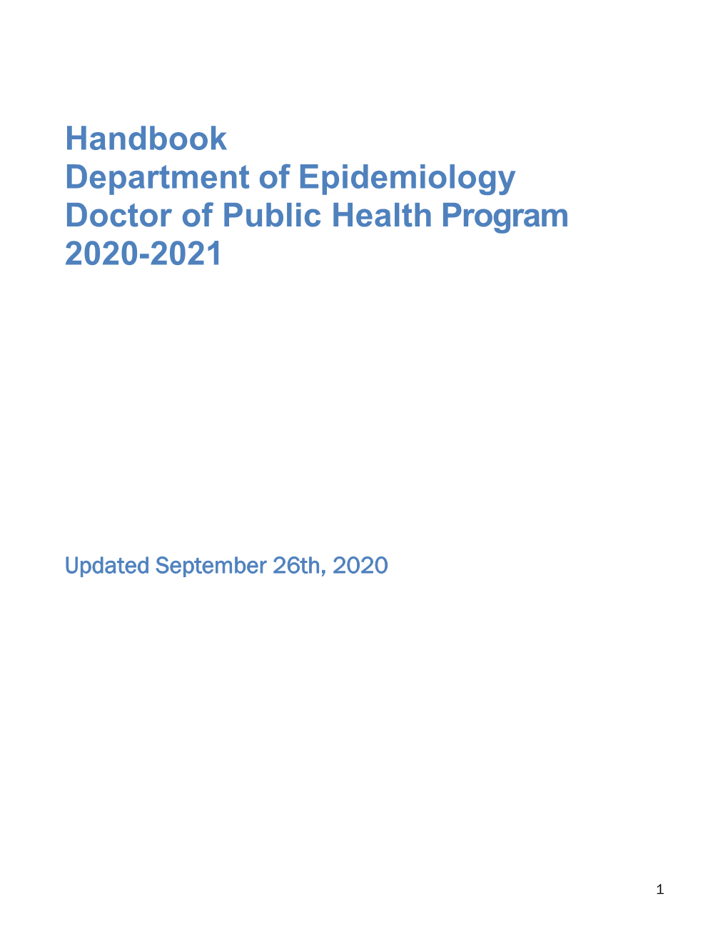 Handbook Department of Epidemiology Doctor of Public Health Program 2020-2021