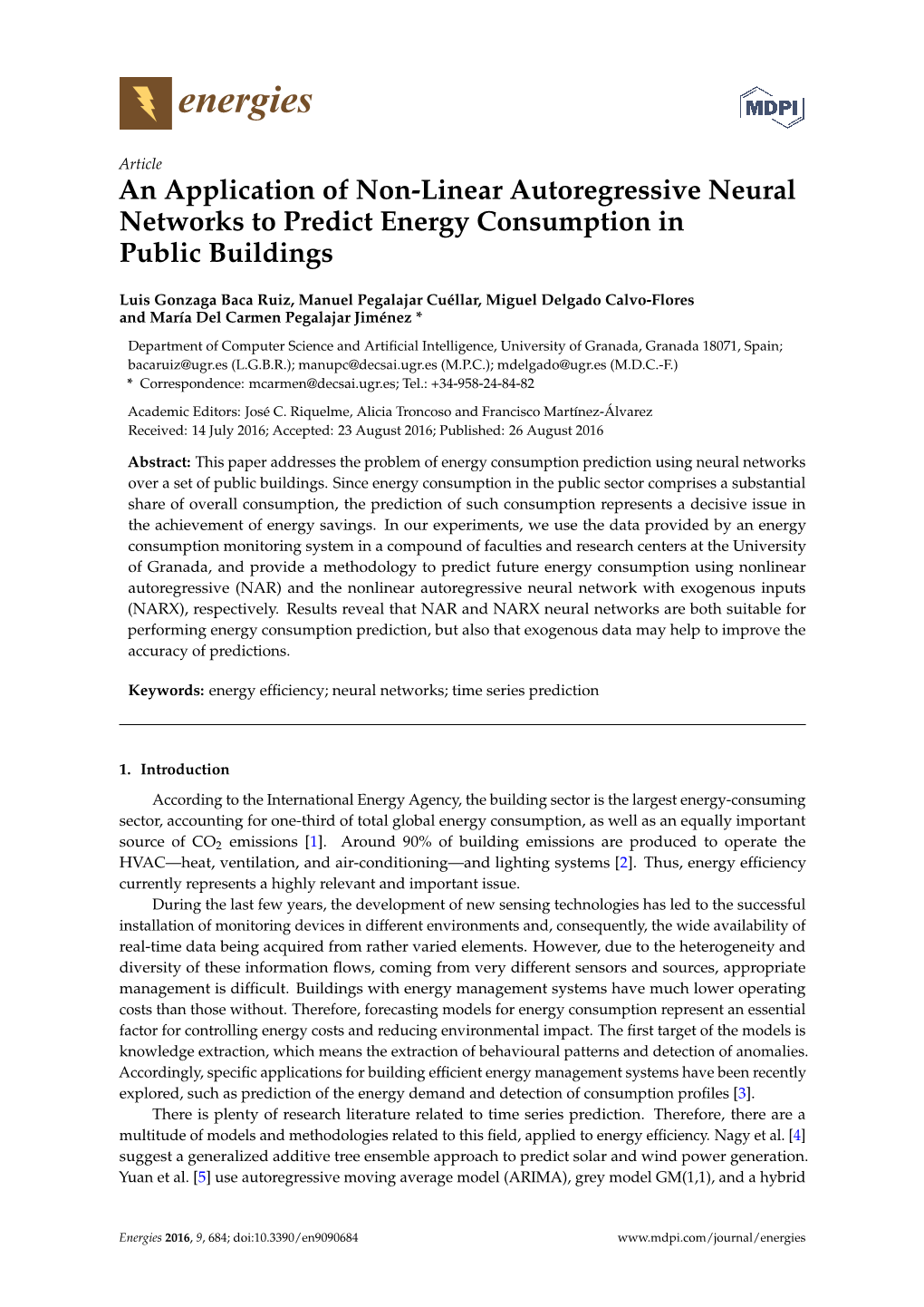 An Application of Non-Linear Autoregressive Neural Networks to Predict Energy Consumption in Public Buildings