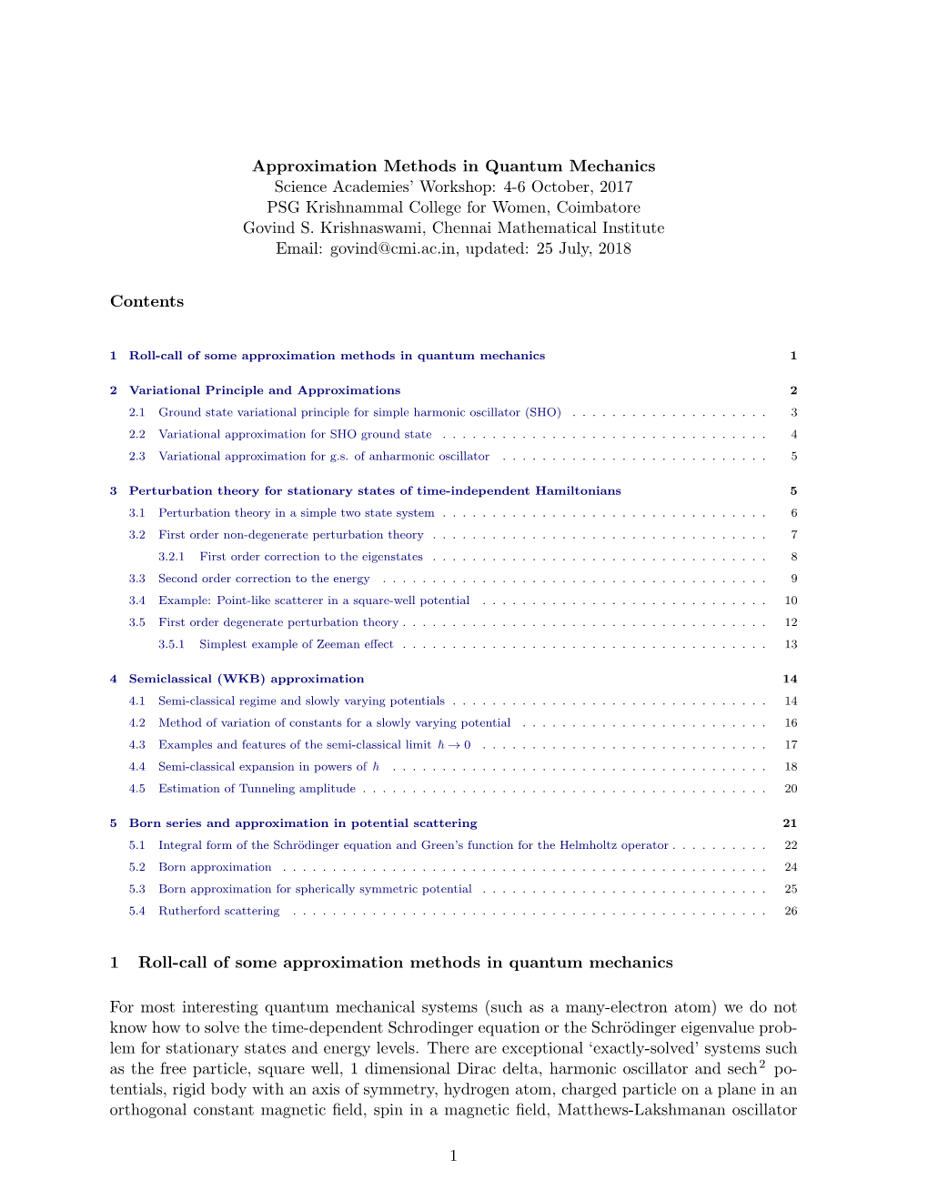 1 Roll-Call of Some Approximation Methods in Quantum Mechanics1