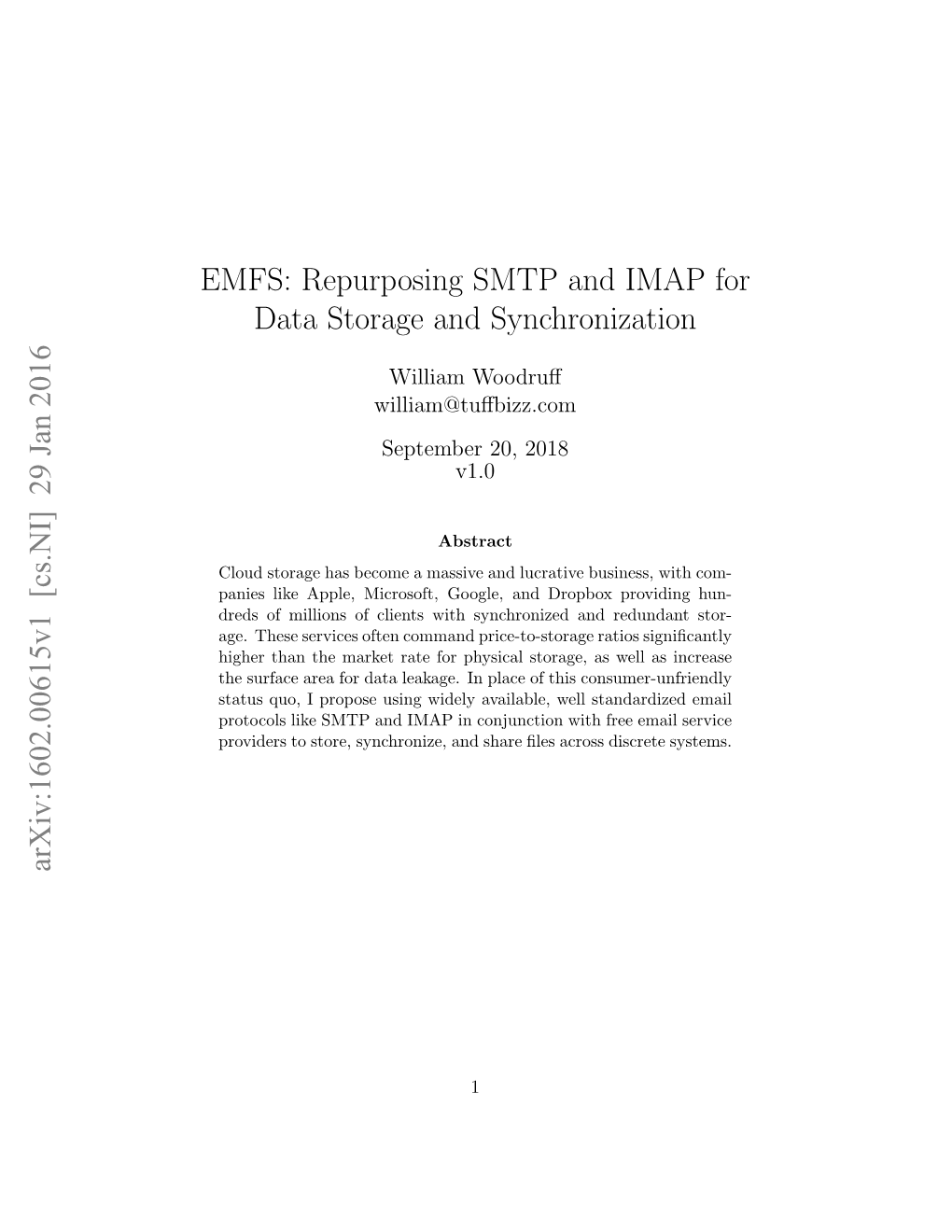 EMFS: Repurposing SMTP and IMAP for Data Storage and Synchronization