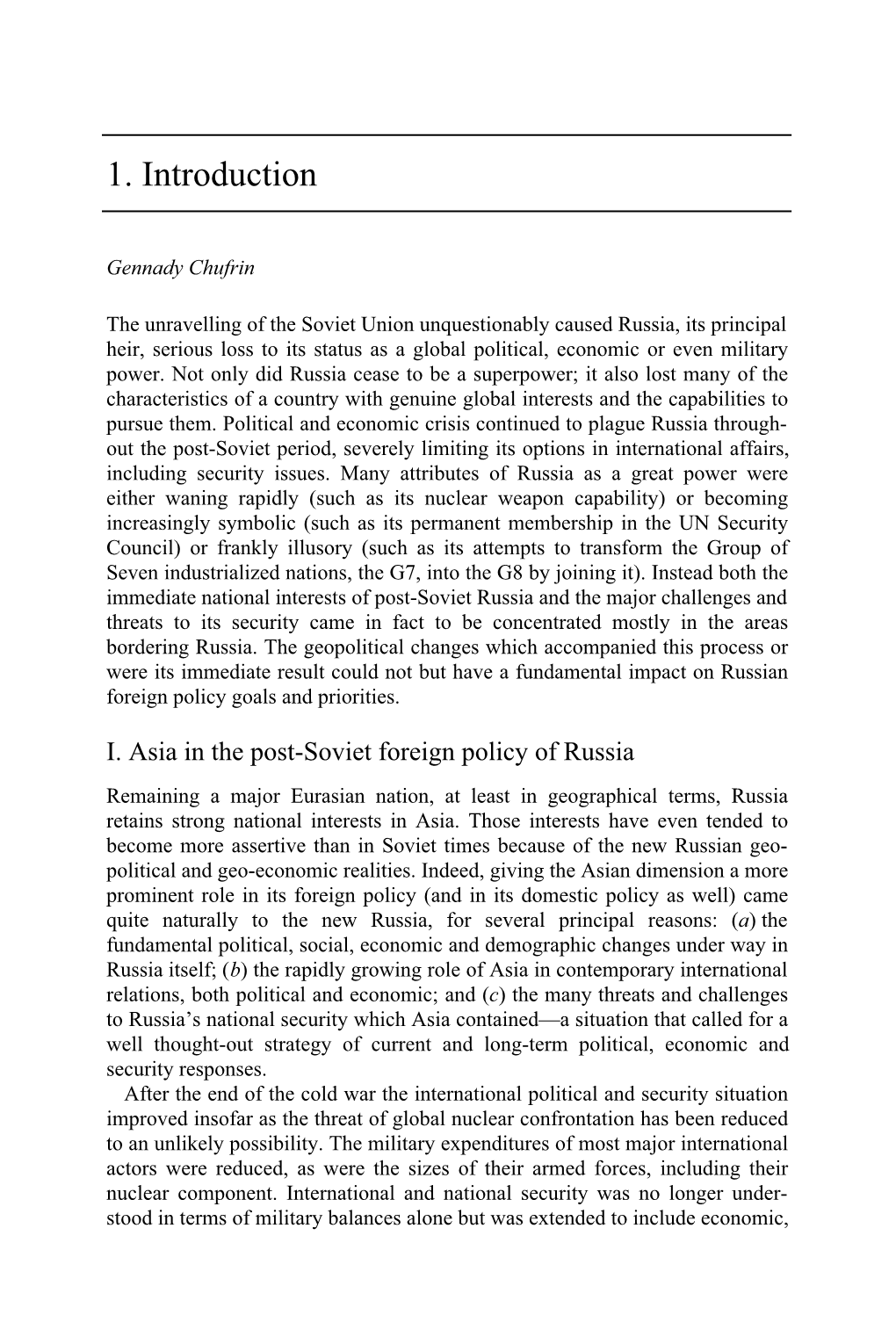 Russia and Asia: the Emerging Security Agenda