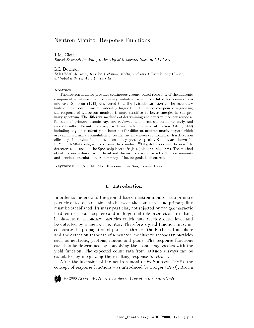 Neutron Monitor Response Functions