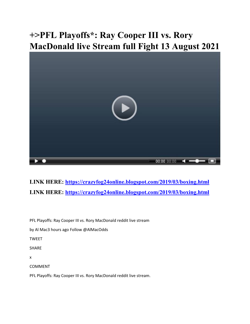 +>PFL Playoffs*: Ray Cooper III Vs. Rory Macdonald Live Stream Full Fight 13 August 2021