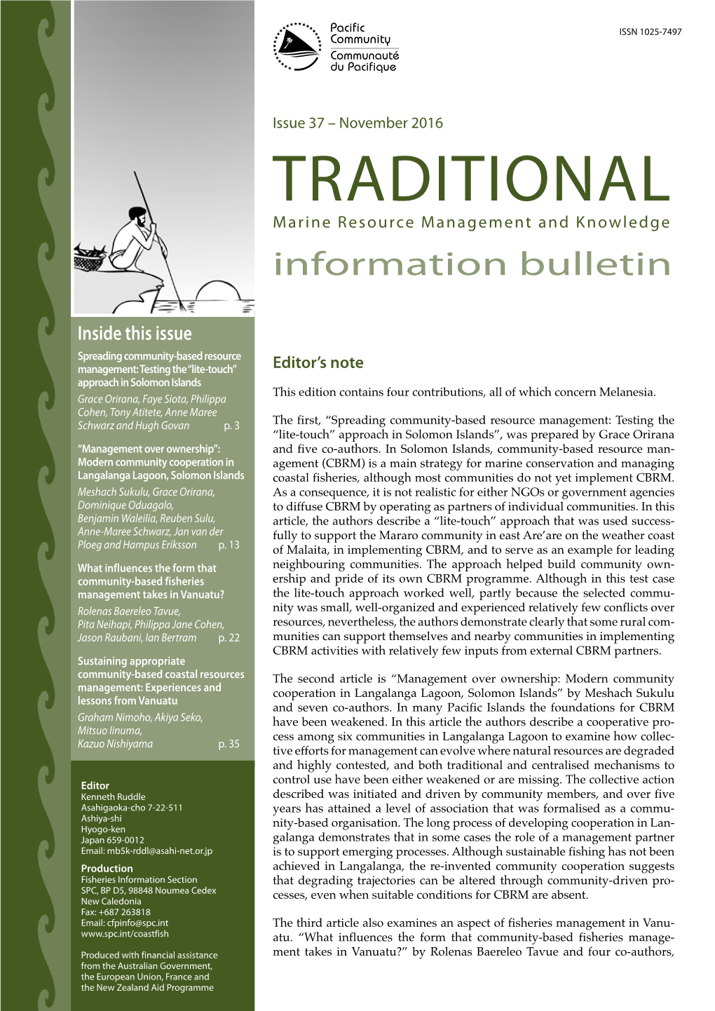 TRADITIONAL Marine Resource Management and Knowledge Information Bulletin