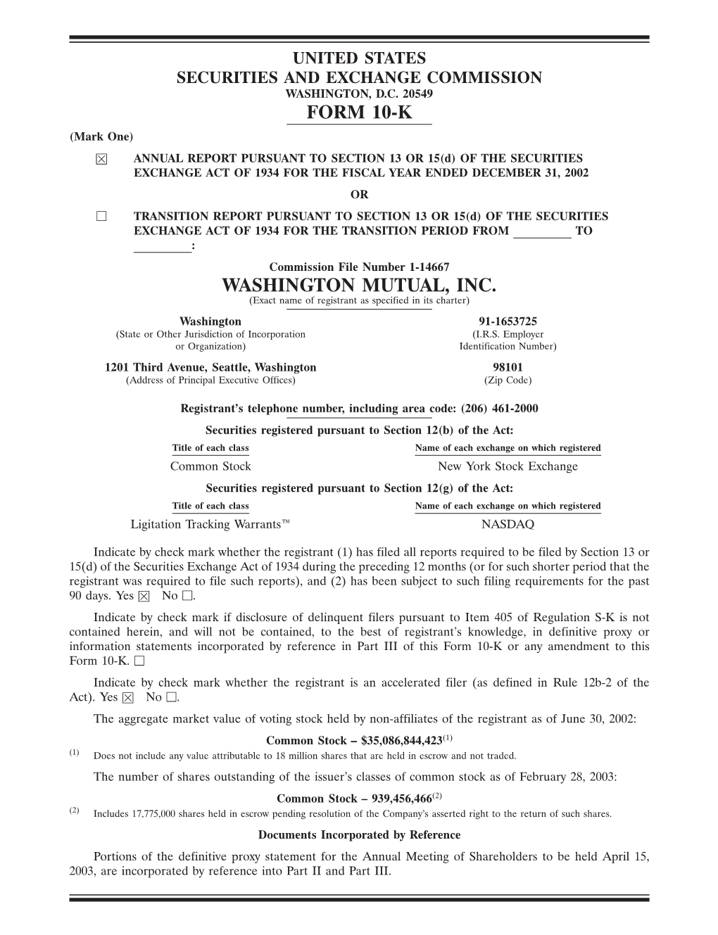 Form 10-K Washington Mutual, Inc