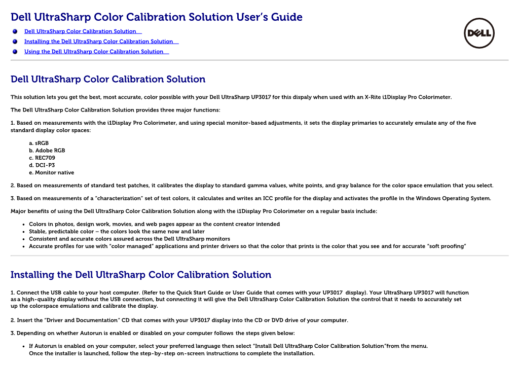 Dell Ultrasharp Color Calibration Solution User's Guide