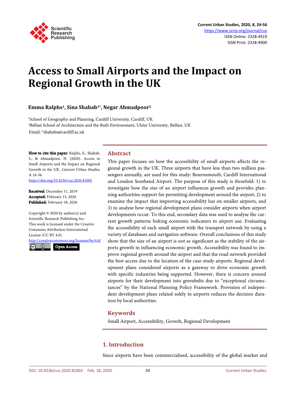Access to Small Airports and the Impact on Regional Growth in the UK