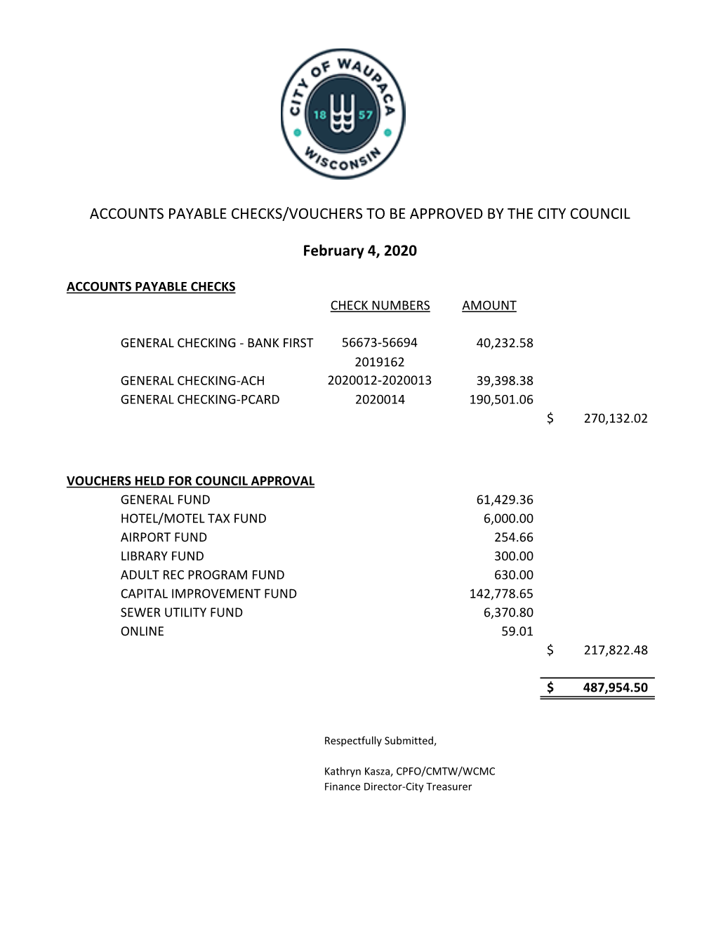 Council Payment Authorization Report 2-4-20