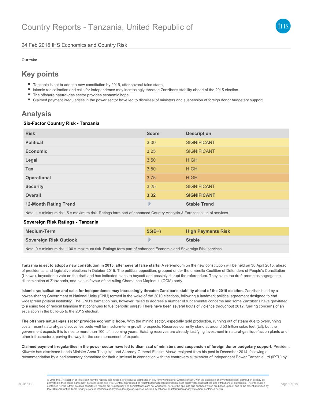 Country Reports - Tanzania, United Republic Of