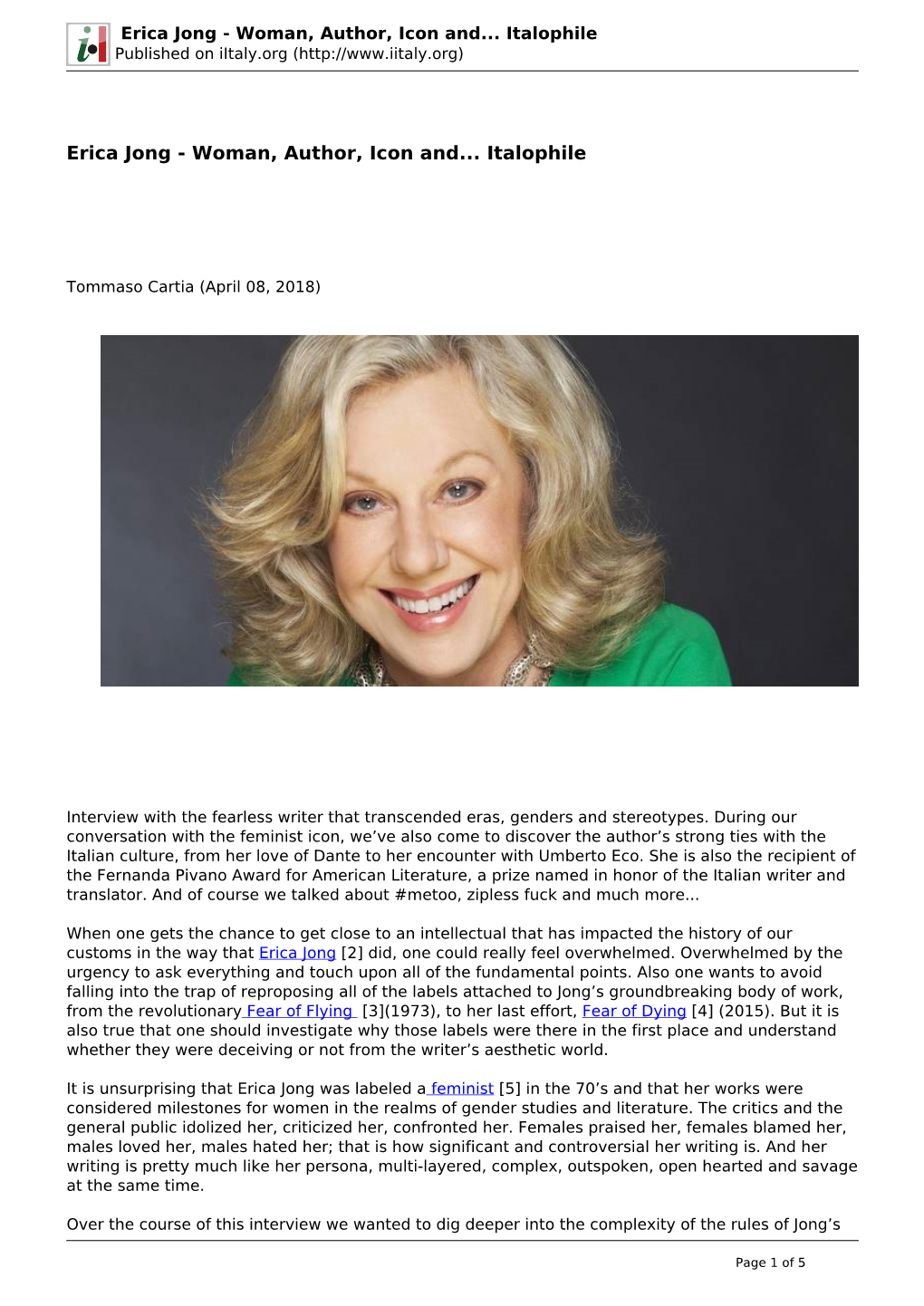 Erica Jong - Woman, Author, Icon And