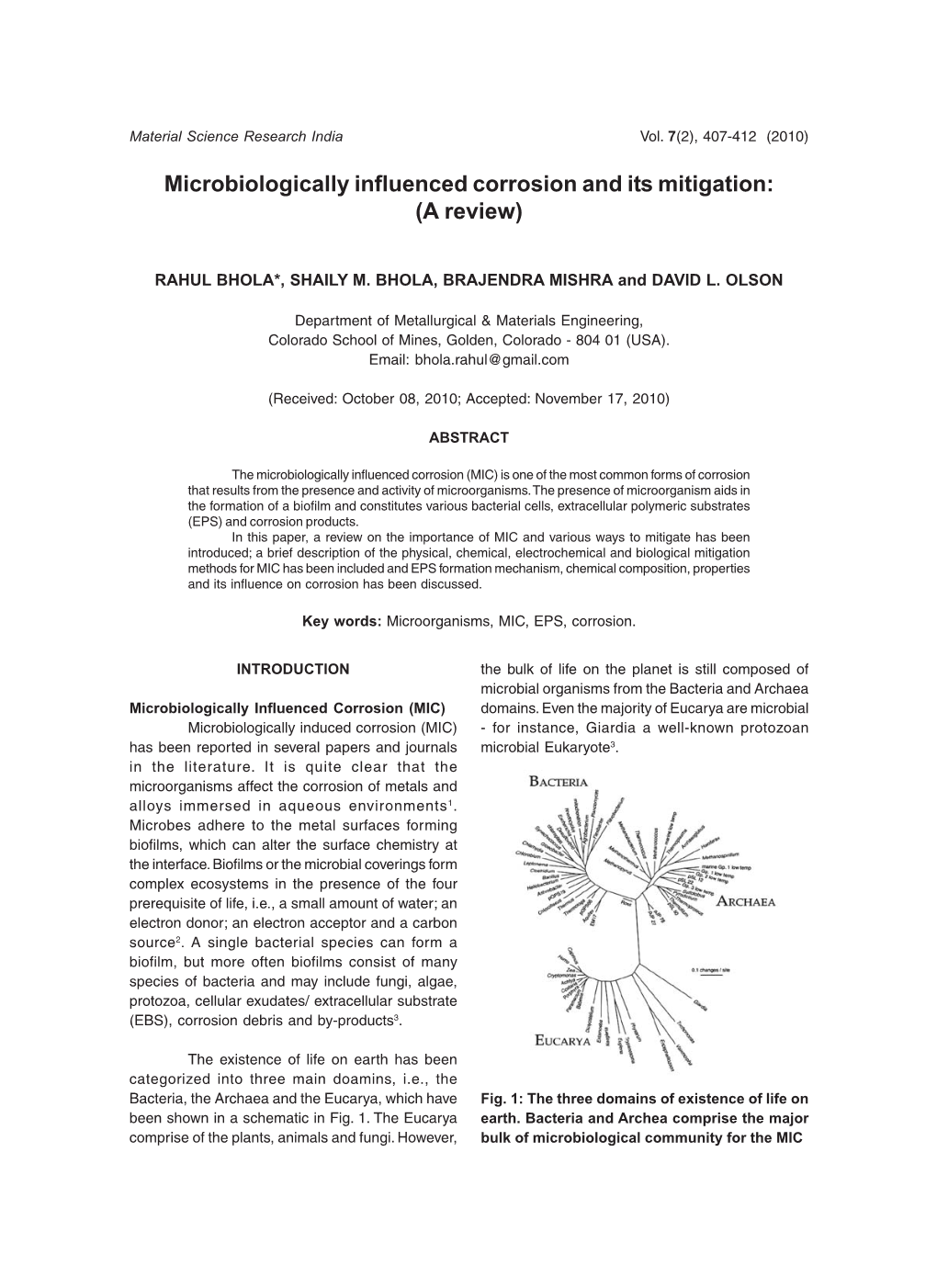 Microbiologically Influenced Corrosion and Its Mitigation: (A Review)