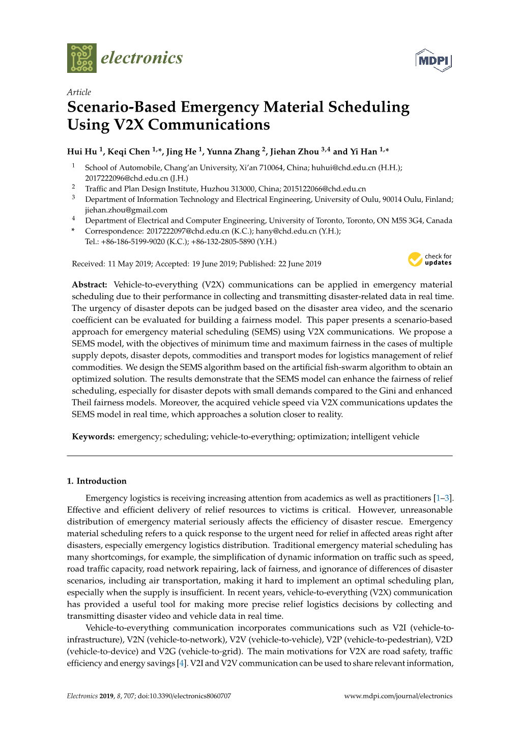 Scenario-Based Emergency Material Scheduling Using V2X Communications