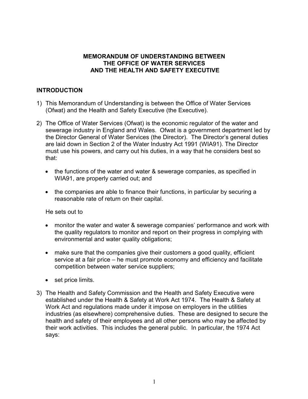 (Draft) Memorandum of Understanding Between