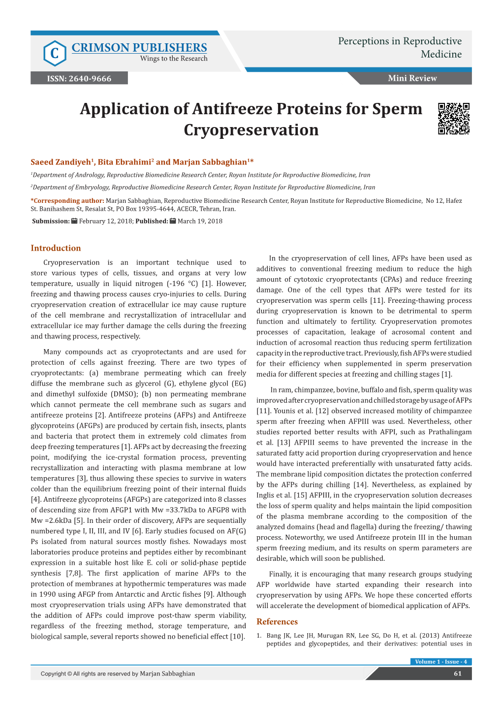 Application of Antifreeze Proteins for Sperm Cryopreservation