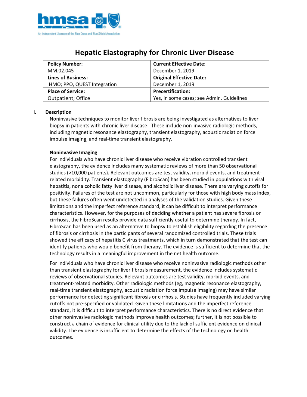 Hepatic Elastography for Chronic Liver Disease