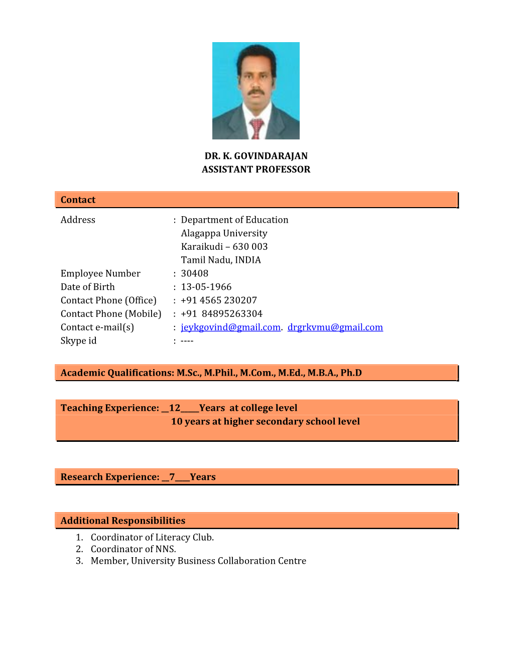 Dr. K. Govindarajan Assistant Professor