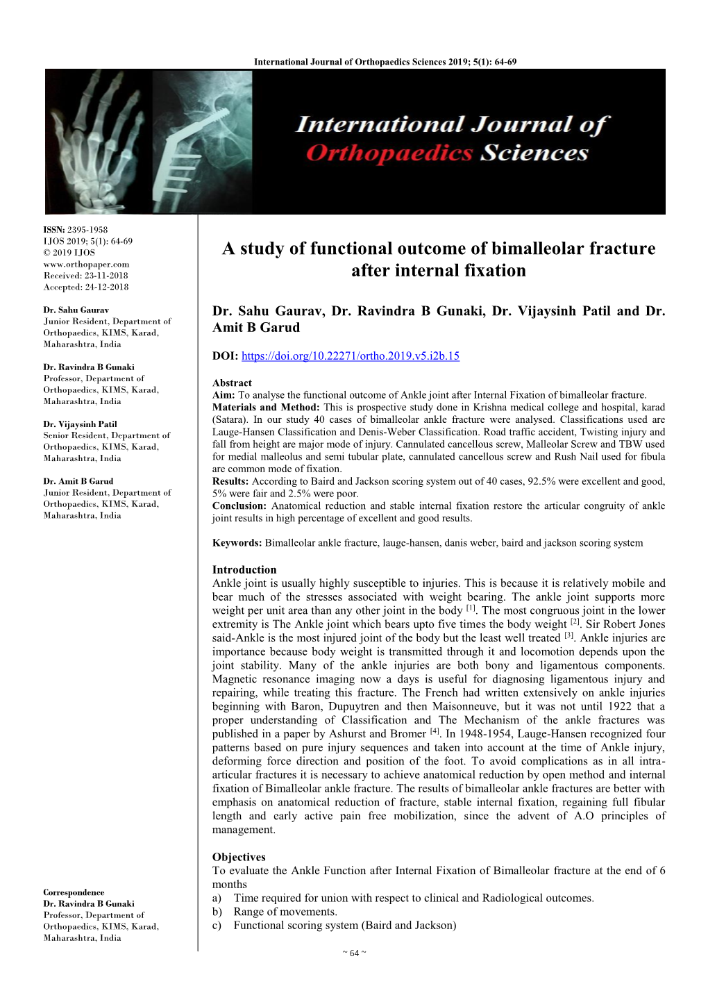 A Study of Functional Outcome of Bimalleolar Fracture After Internal