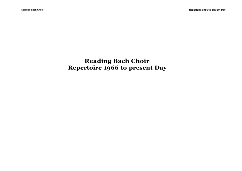 Reading Bach Choir Repertoire 1966 to Present Day