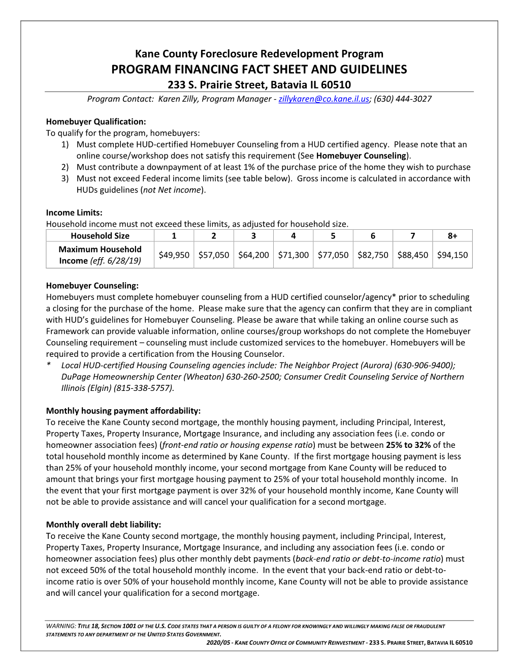 Fact Sheet, Income Limits and Program Guidelines