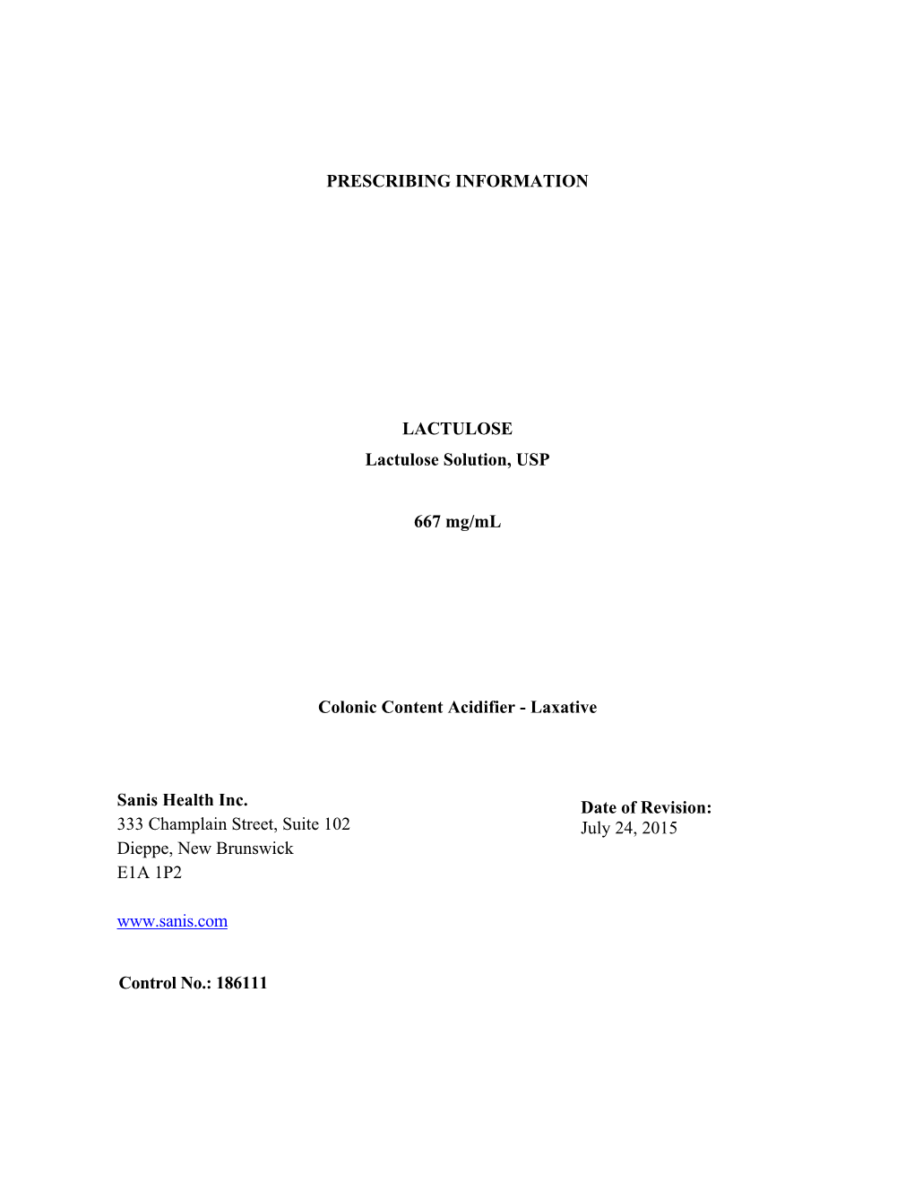 PRESCRIBING INFORMATION LACTULOSE Lactulose Solution