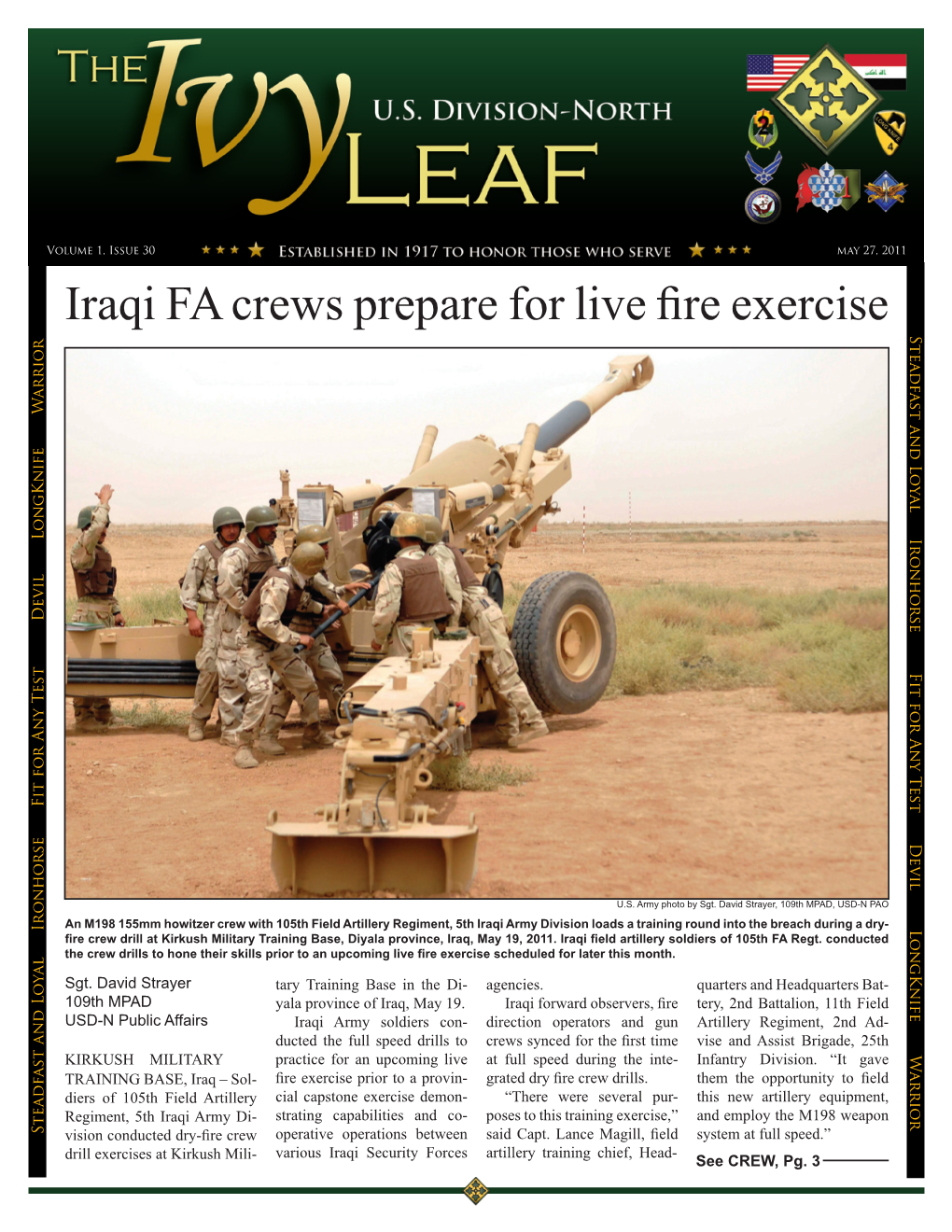 Iraqi FA Crews Prepare for Live Fire Exercise Steadfast and Loyal Warrior Ironhorse Longknife Fit for Any Test Devil Devil Any Test Fit For