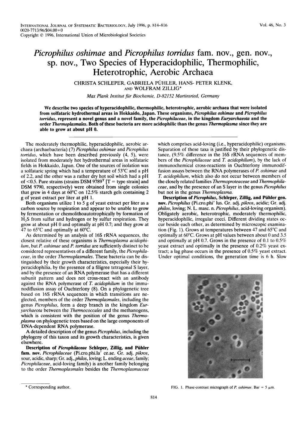 Picrophilus Oshimae and Picrophilus Tomdus Fam