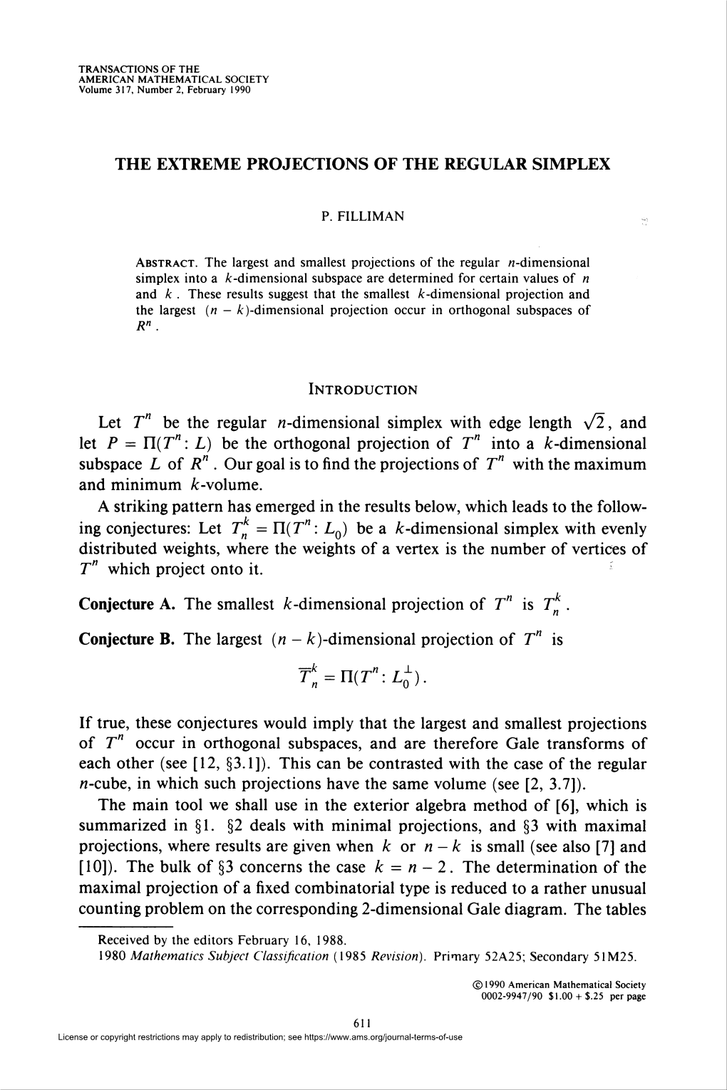 The Extreme Projections of the Regular Simplex