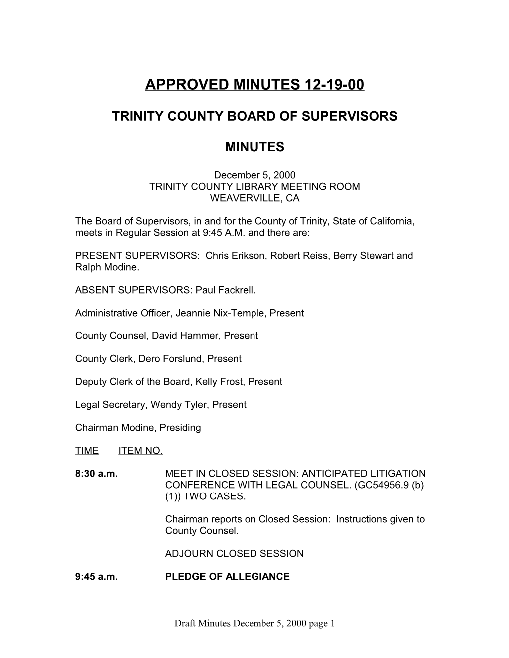 Trinity County Board of Supervisors