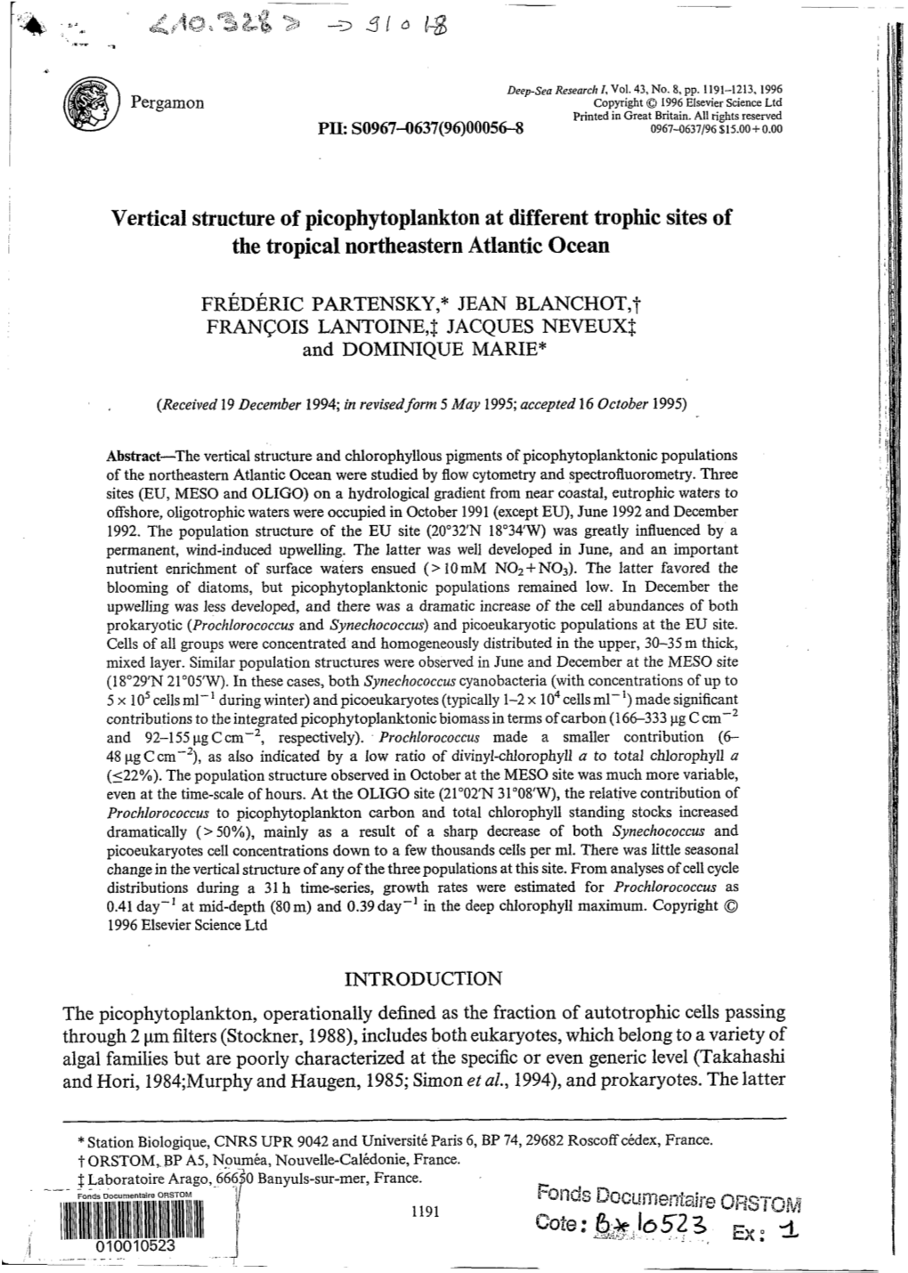 Vertical Structure of Picophytoplankton at Different Trophic Sites of The