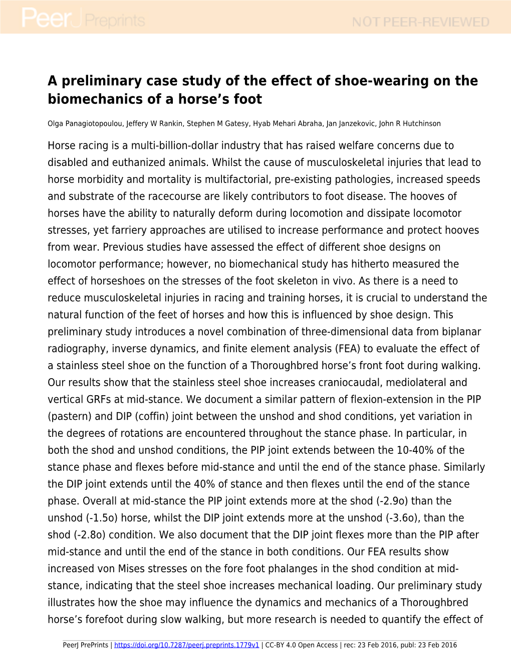 A Preliminary Case Study of the Effect of Shoe-Wearing on the Biomechanics of a Horse’S Foot