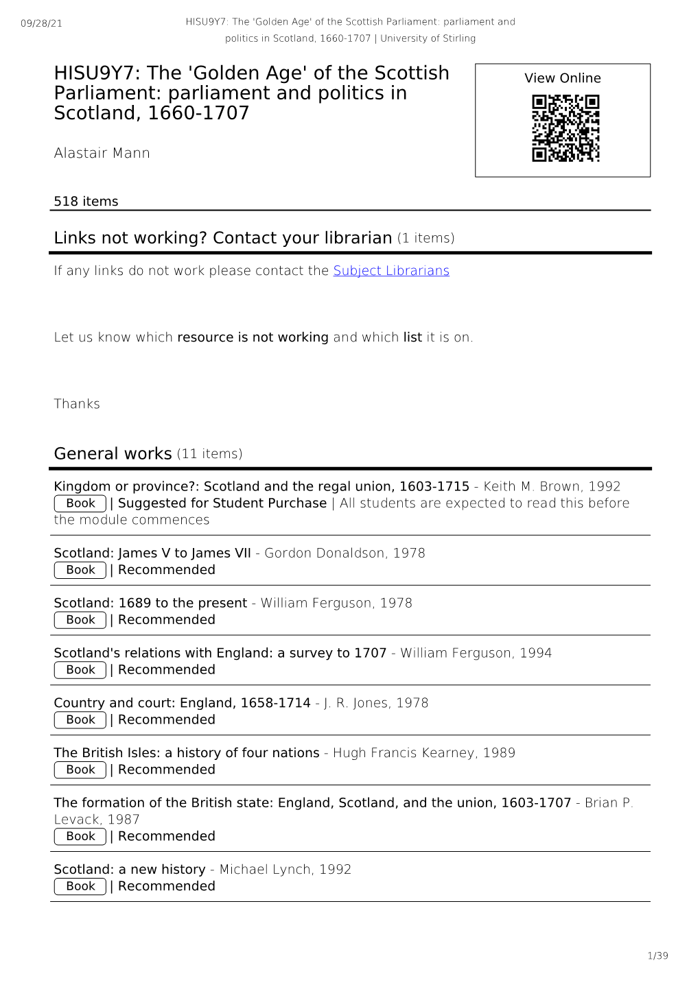 Of the Scottish Parliament: Parliament and Politics in Scotland, 1660-1707 | University of Stirling