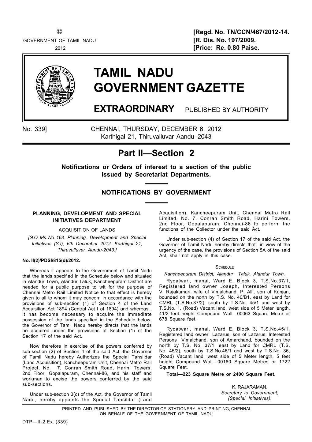 Tamil Nadu Government Gazette