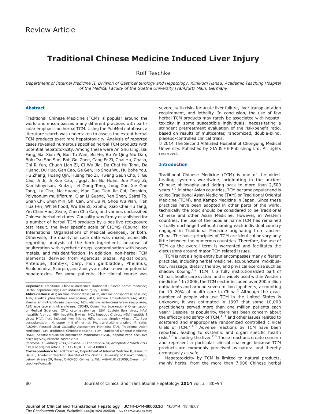 Traditional Chinese Medicine Induced Liver Injury