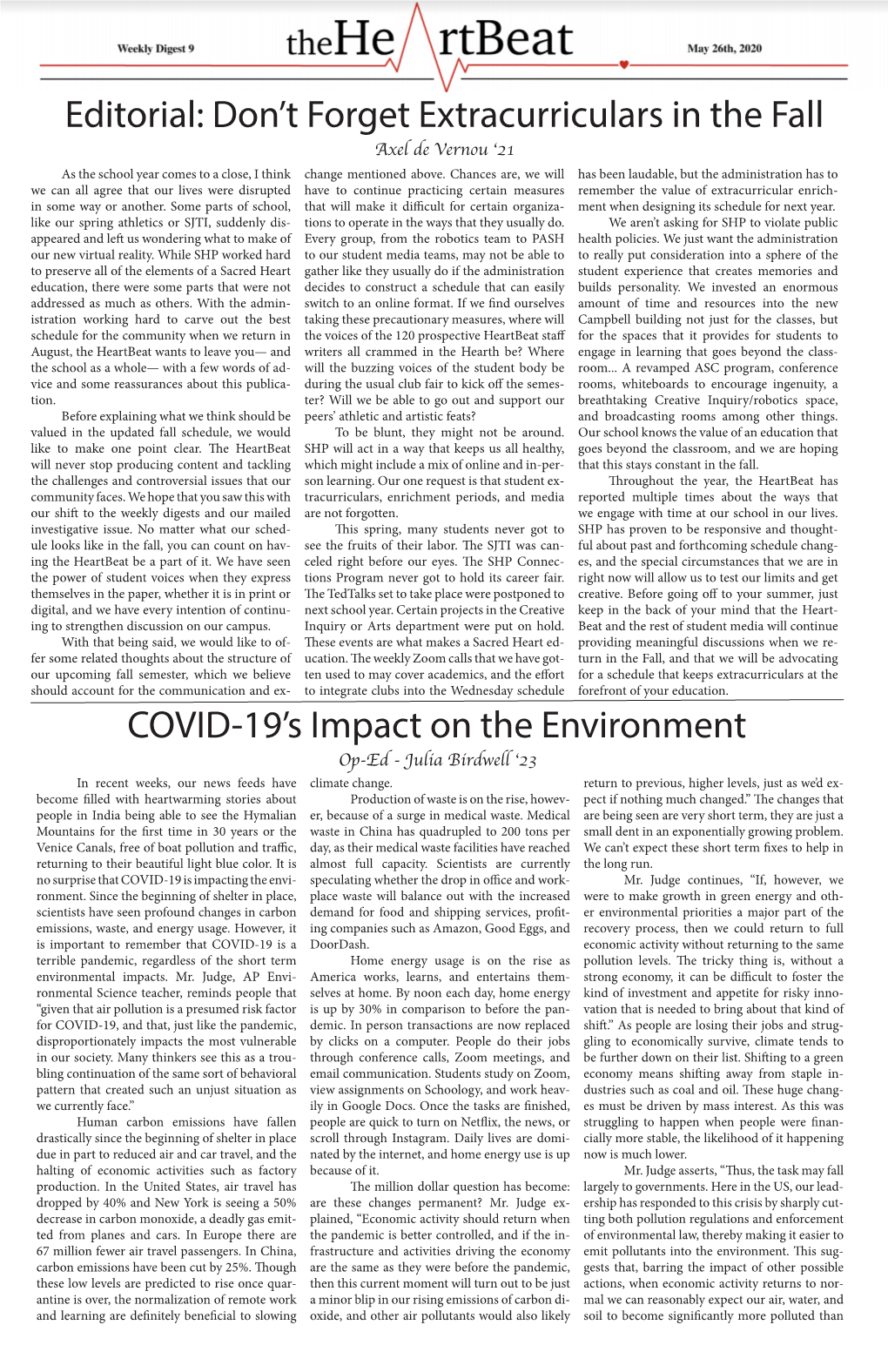 Don't Forget Extracurriculars in the Fall COVID-19'S Impact on the Environment