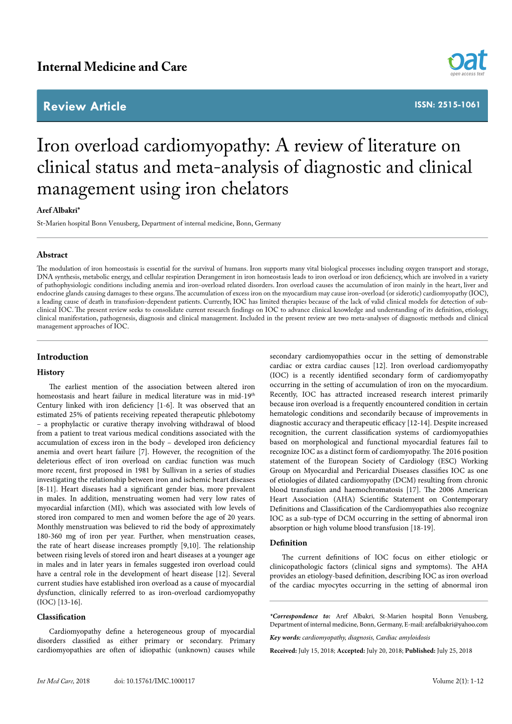 Iron Overload Cardiomyopathy