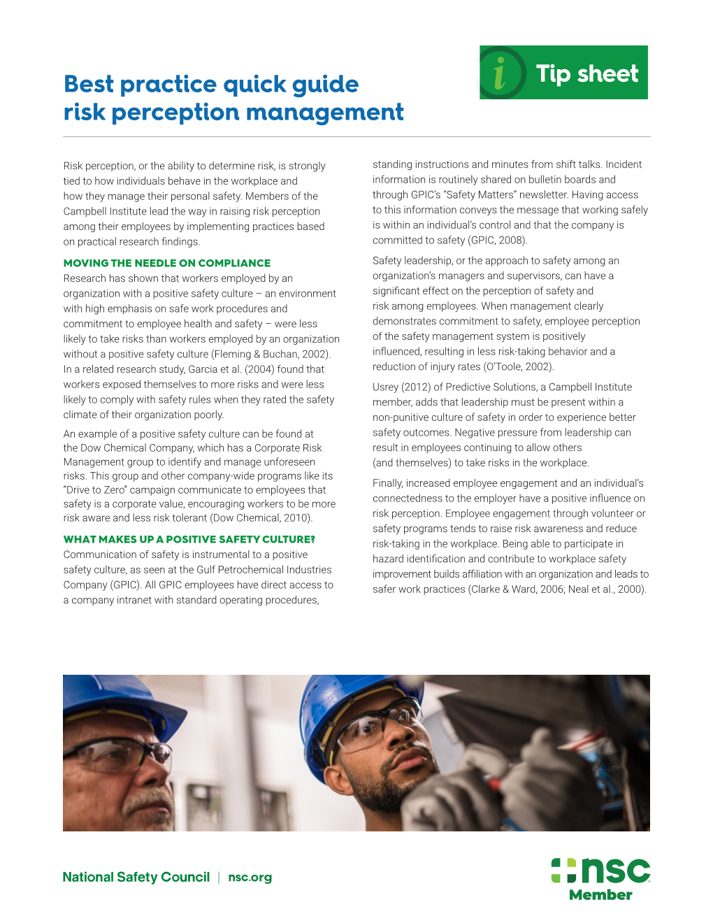 Best Practice Quick Guide Risk Perception Management Tip Sheet