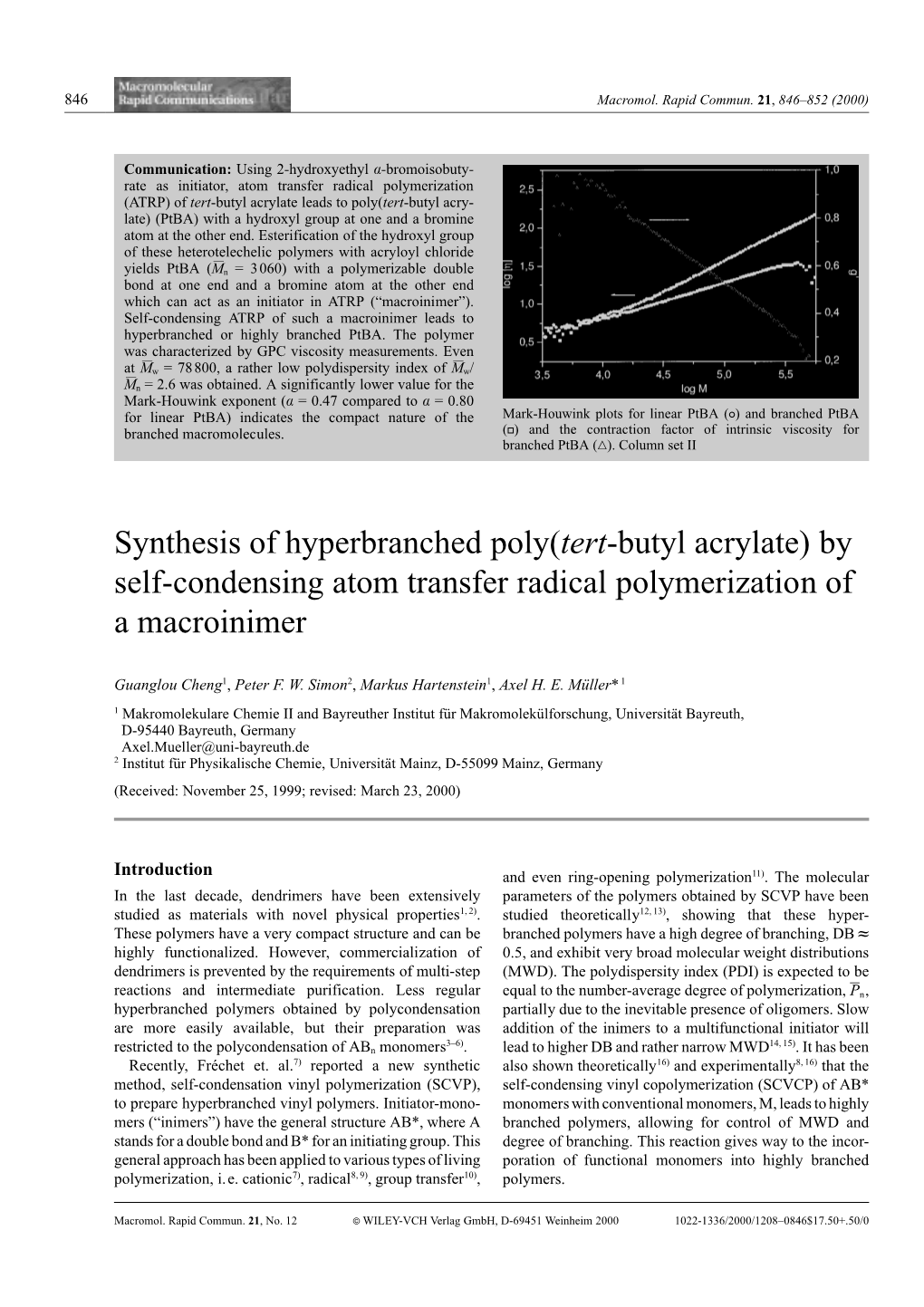 Synthesis of Hyperbranched Poly(Tert-Butyl Acrylate) by Self-Condensing Atom Transfer Radical Polymerization of a Macroinimer