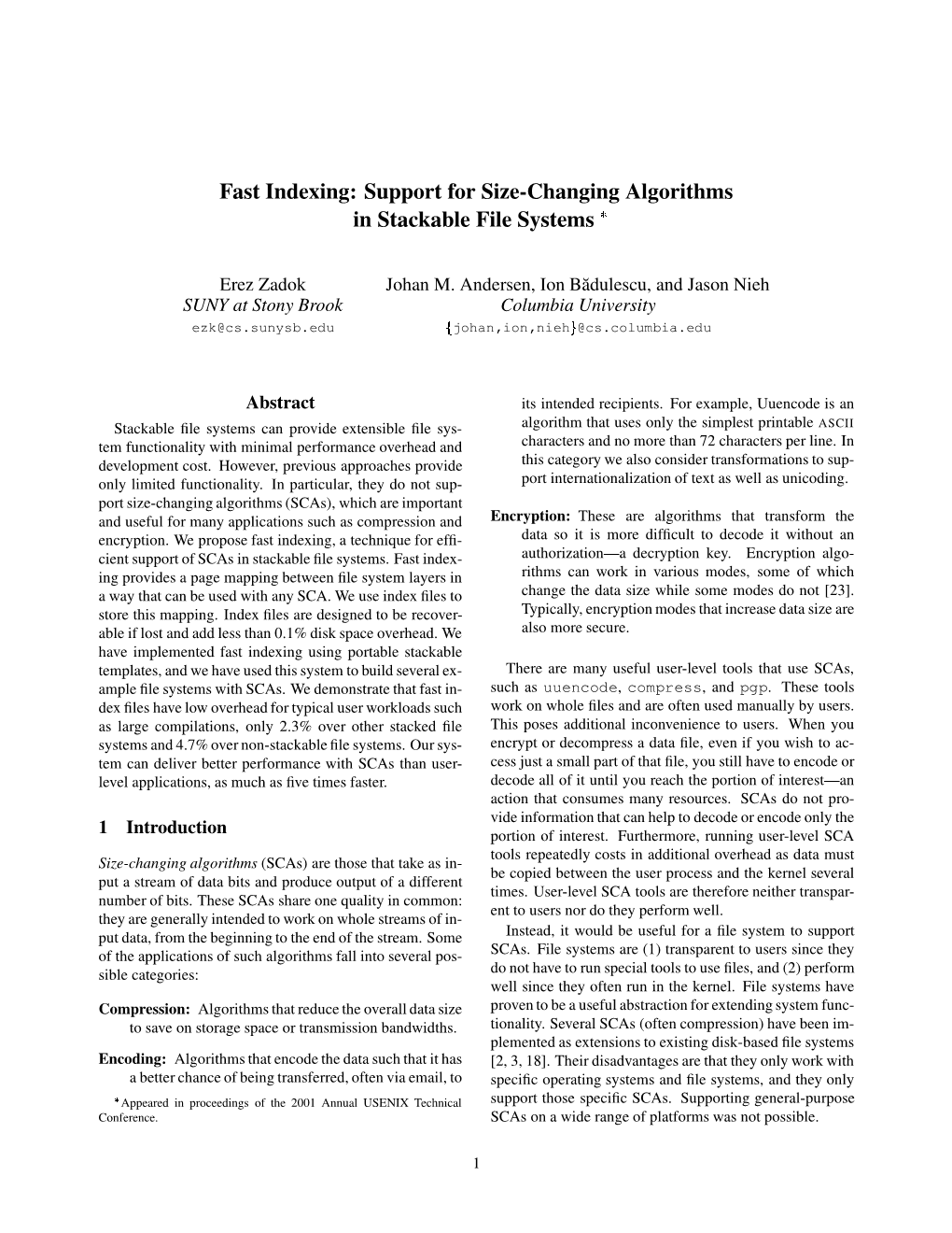 Support for Size-Changing Algorithms in Stackable File Systems