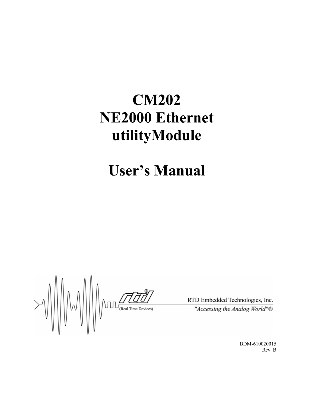 CM202 NE2000 Ethernet Utilitymodule User's Manual