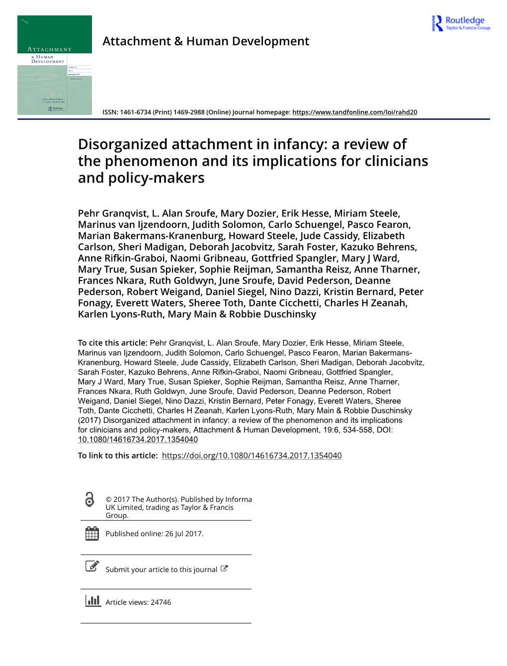 Disorganized Attachment in Infancy: a Review of the Phenomenon and Its Implications for Clinicians and Policy-Makers